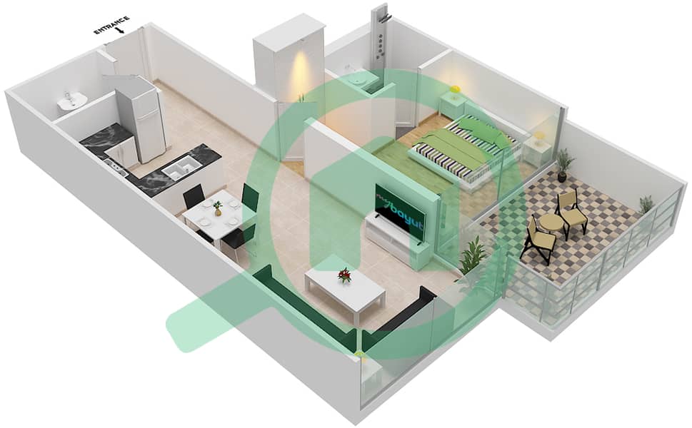 المخططات الطابقية لتصميم النموذج Z POOL DECK شقة 1 غرفة نوم - لوريتو 1B Pool Deck interactive3D