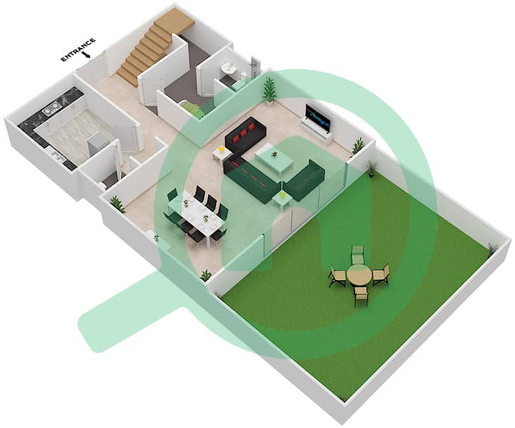 Jasmine - 2 Bedroom Townhouse Type E Floor plan Ground Floor interactive3D