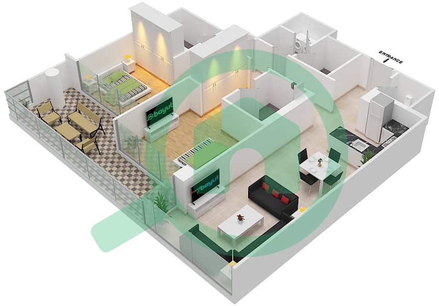 Лорето 1Б - Апартамент 2 Cпальни планировка Тип C1 POOL DECK Pool Deck interactive3D