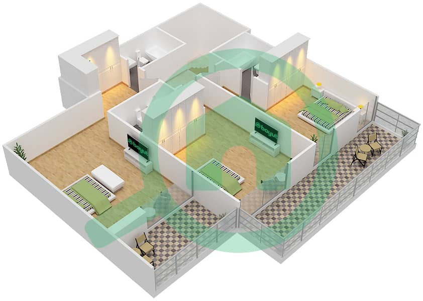 المخططات الطابقية لتصميم النموذج G تاون هاوس 3 غرف نوم - ياسمين Podium Floor interactive3D