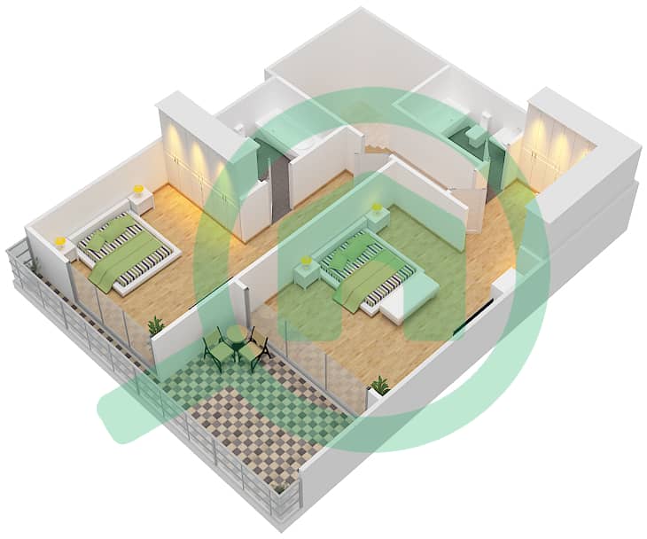 茉莉公寓 - 2 卧室联排别墅类型F戶型图 Podium Floor interactive3D