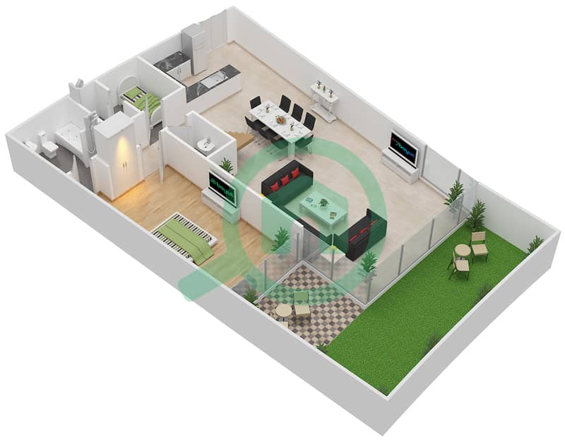المخططات الطابقية لتصميم النموذج 3 تاون هاوس 4 غرف نوم - اوشن سكيب Lower Floor interactive3D