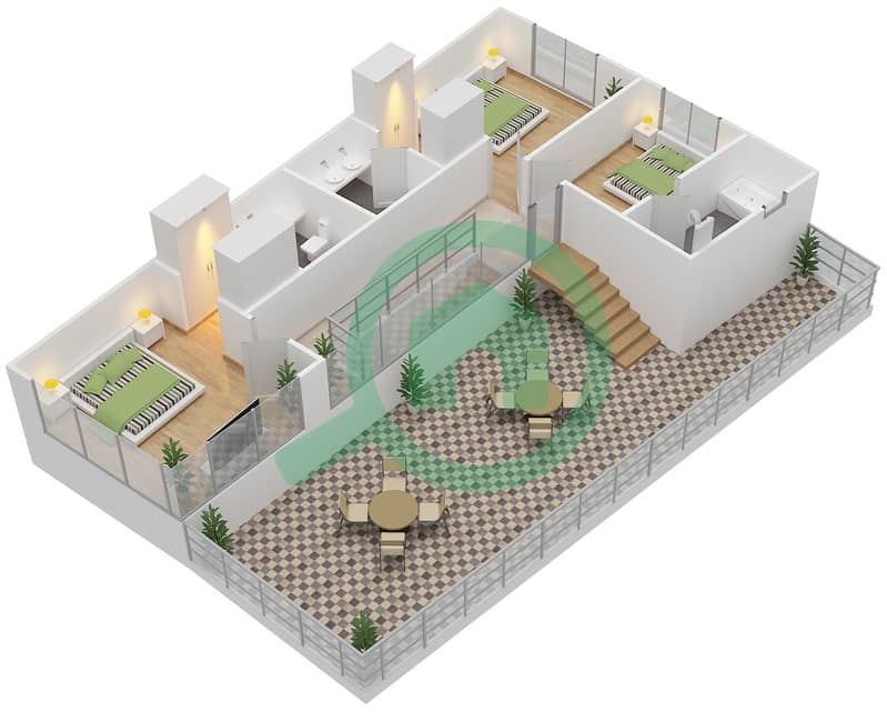 Oceanscape - 4 Bedroom Townhouse Type 3 Floor plan Upper Floor interactive3D