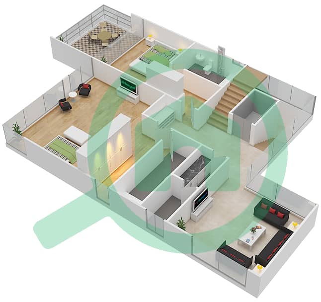 壮丽景致小区 - 6 卧室别墅类型A戶型图 First Floor interactive3D