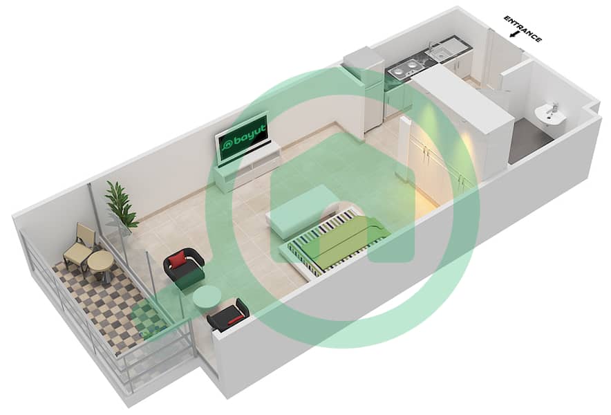 Сираж Тауэр - Апартамент Студия планировка Тип D interactive3D