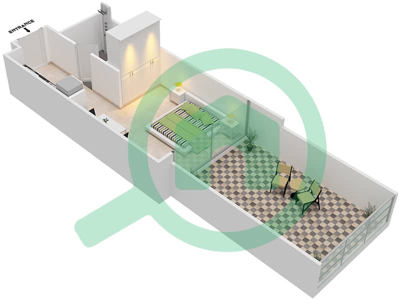 Jasmine - Studio Apartment Type L Floor plan Pool Deck interactive3D