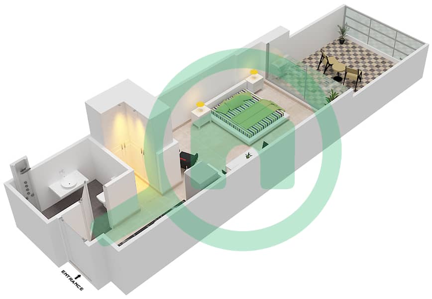 Жасмин - Апартамент Студия планировка Тип M Pool Deck interactive3D
