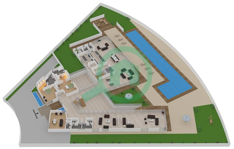 المخططات الطابقية لتصميم النموذج 5 MODERN فیلا 9 غرف نوم - دبي هيلز فيو Ground Floor interactive3D