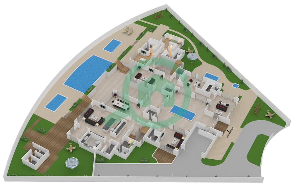 المخططات الطابقية لتصميم النموذج 5 MEDITERRANEAN فیلا 10 غرف نوم - دبي هيلز فيو Ground Floor interactive3D