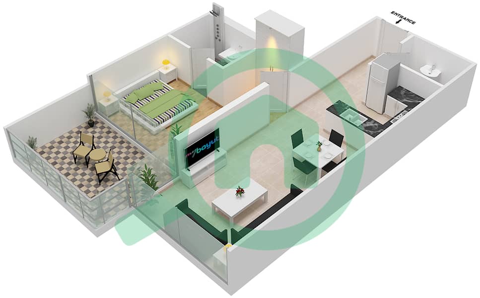 Jasmine - 1 Bedroom Apartment Type O Floor plan Pool Deck interactive3D