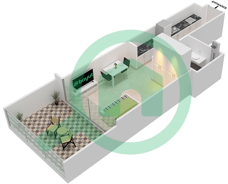 Jasmine - Studio Apartment Type N Floor plan Pool Deck interactive3D