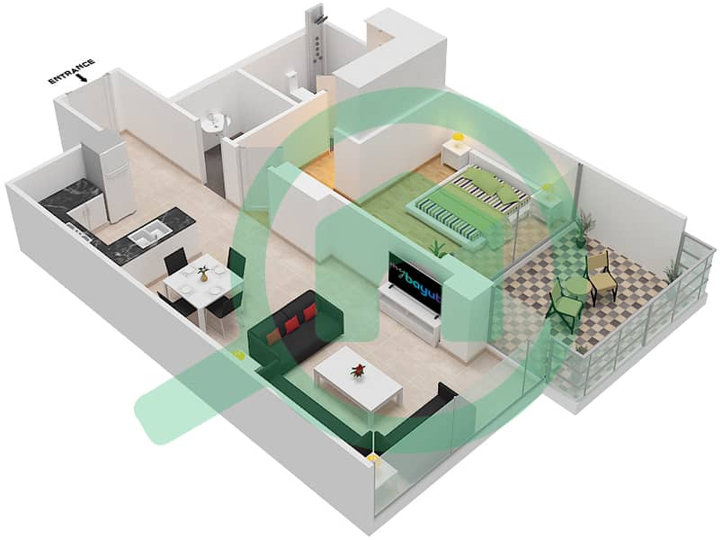المخططات الطابقية لتصميم النموذج Q شقة 1 غرفة نوم - ياسمين Pool Deck interactive3D