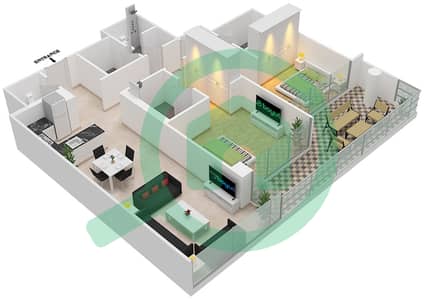 المخططات الطابقية لتصميم النموذج R شقة 2 غرفة نوم - ياسمين