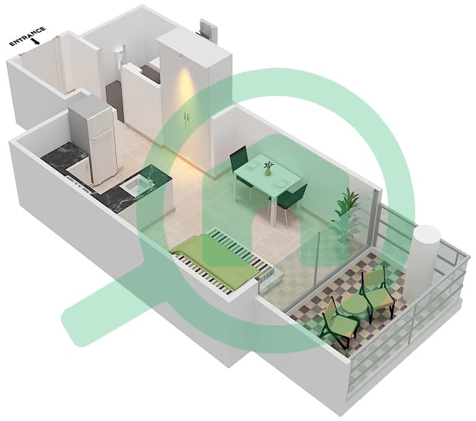 Жасмин - Апартамент Студия планировка Тип S Pool Deck interactive3D