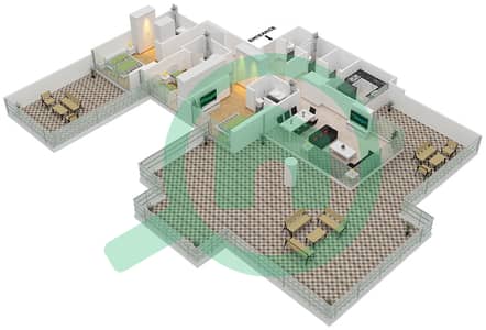 المخططات الطابقية لتصميم النموذج U شقة 3 غرف نوم - ياسمين