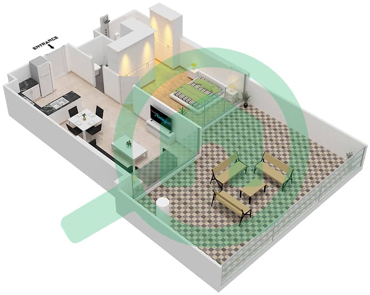 茉莉公寓 - 1 卧室公寓类型V戶型图 Pool Deck interactive3D