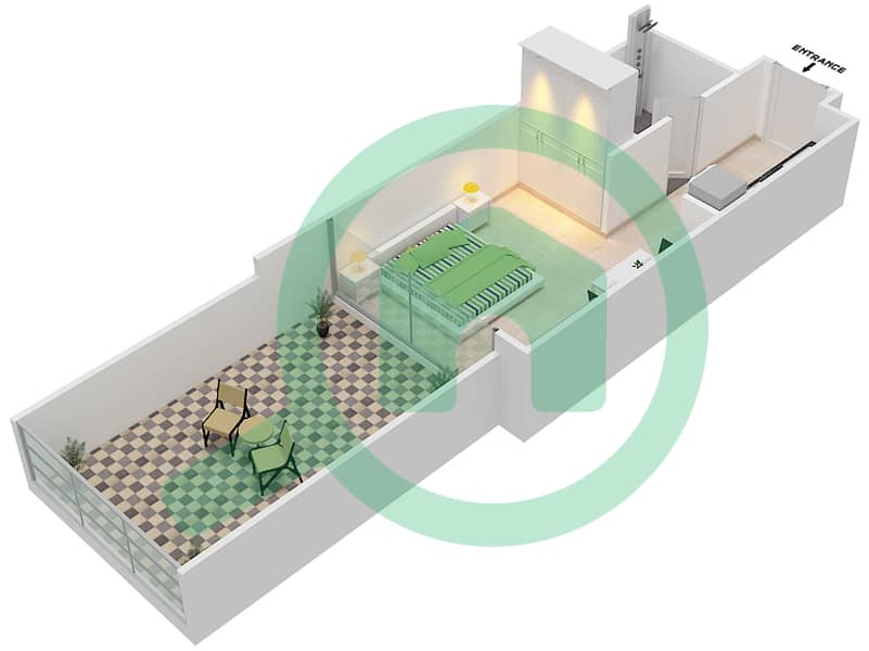 Jasmine - Studio Apartment Type W Floor plan Pool Deck interactive3D