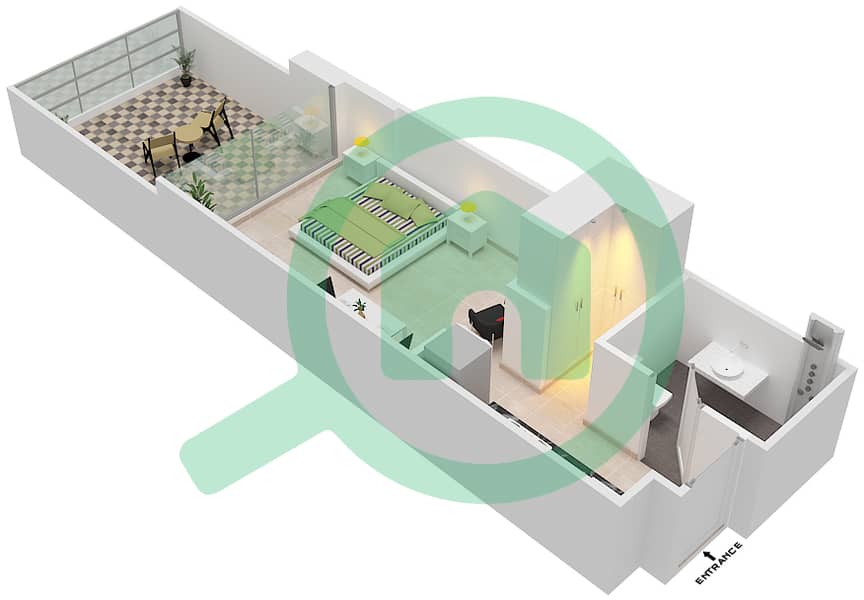 المخططات الطابقية لتصميم النموذج X شقة استوديو - ياسمين interactive3D