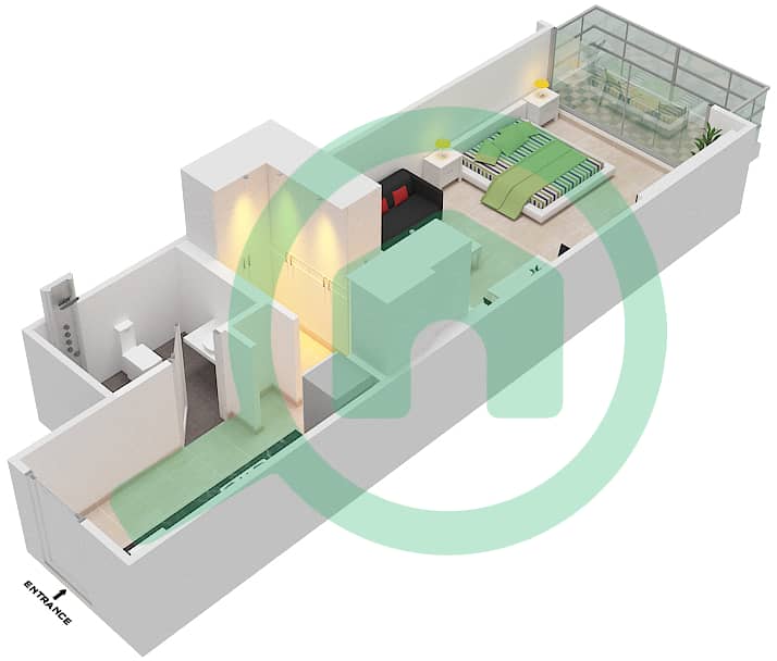 المخططات الطابقية لتصميم النموذج A1 شقة استوديو - ياسمين Pool Deck interactive3D