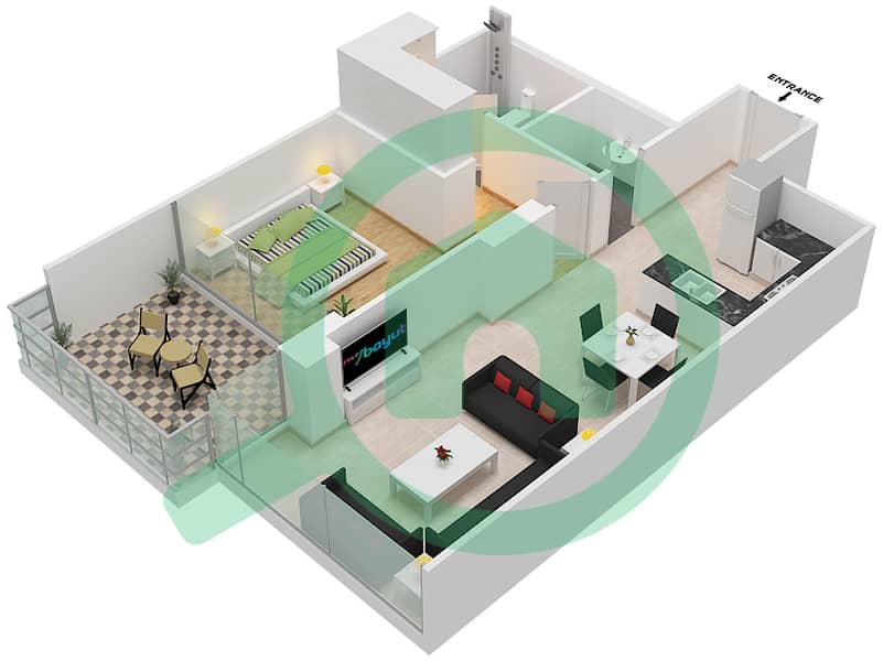 Jasmine - 1 Bedroom Apartment Type B1 Floor plan Pool Deck interactive3D