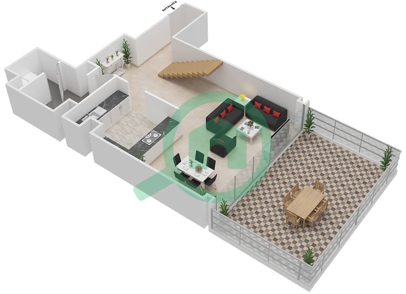 المخططات الطابقية لتصميم النموذج / الوحدة 2G/104 شقة 2 غرفة نوم - البرزة First Floor interactive3D