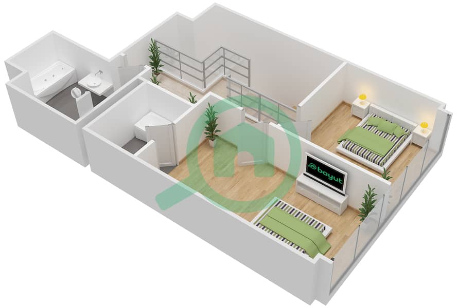 المخططات الطابقية لتصميم النموذج / الوحدة 2G/104 شقة 2 غرفة نوم - البرزة Second floor interactive3D