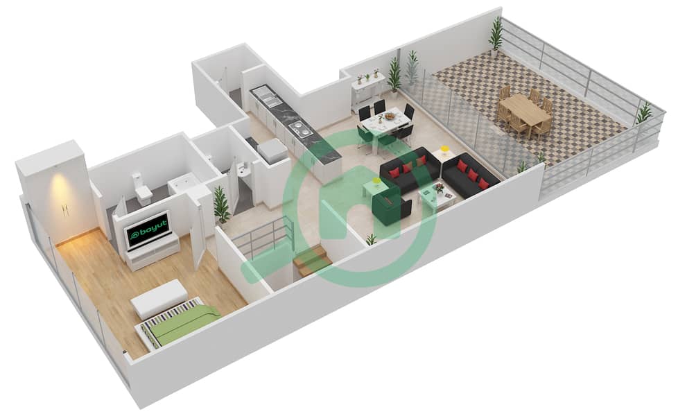 المخططات الطابقية لتصميم النموذج / الوحدة 2K/909 شقة 2 غرفة نوم - البرزة Floor 10 interactive3D