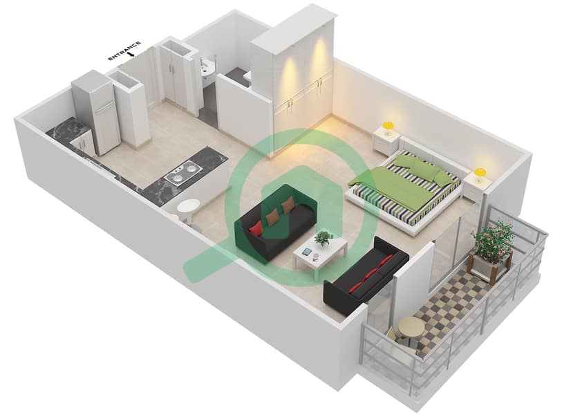 المخططات الطابقية لتصميم النموذج / الوحدة 1A/607 شقة استوديو - البرزة Unit 607 Floor 6 interactive3D