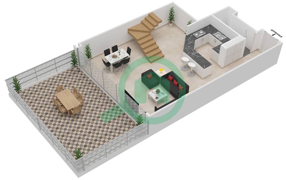 المخططات الطابقية لتصميم النموذج / الوحدة 2F/103 شقة 2 غرفة نوم - البرزة First Floor interactive3D