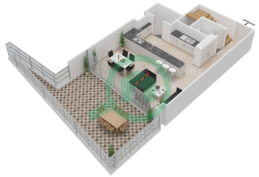 المخططات الطابقية لتصميم النموذج / الوحدة 2E/107 شقة 2 غرفة نوم - البرزة First Floor interactive3D