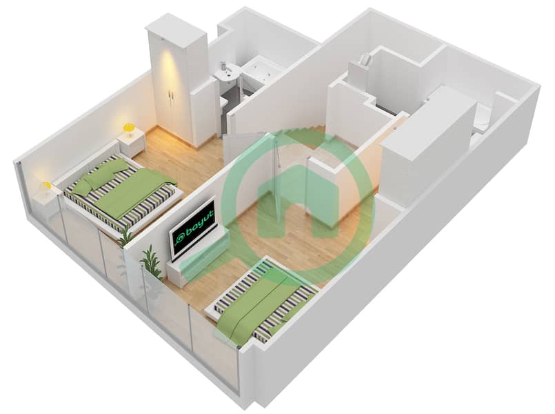 Al Barza - 2 Bedroom Apartment Type/unit 2E/107 Floor plan Second Floor interactive3D