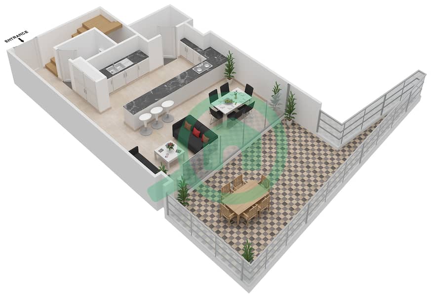 المخططات الطابقية لتصميم النموذج / الوحدة 2E/102 شقة 2 غرفة نوم - البرزة First Floor interactive3D