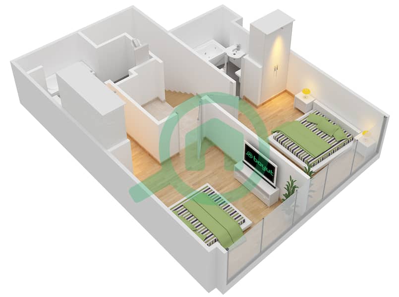 Al Barza - 2 Bedroom Apartment Type/unit 2E/102 Floor plan Second Floor interactive3D