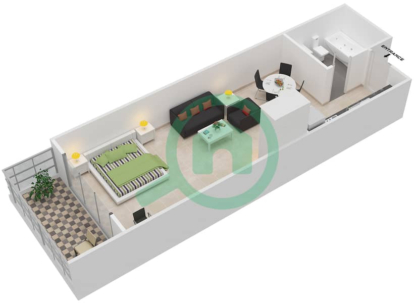 المخططات الطابقية لتصميم النموذج D شقة استوديو - برج ذا كريسنت B interactive3D