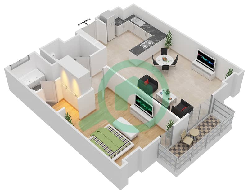 المخططات الطابقية لتصميم النموذج / الوحدة 1B/403 شقة 1 غرفة نوم - البرزة Floor 4 interactive3D