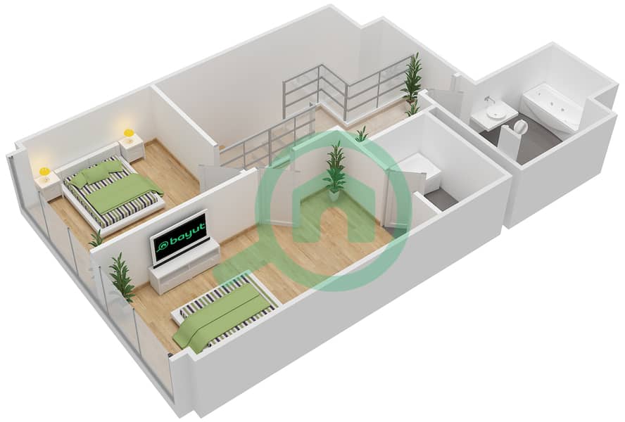 المخططات الطابقية لتصميم النموذج / الوحدة 2G/105 شقة 2 غرفة نوم - البرزة Second floor interactive3D