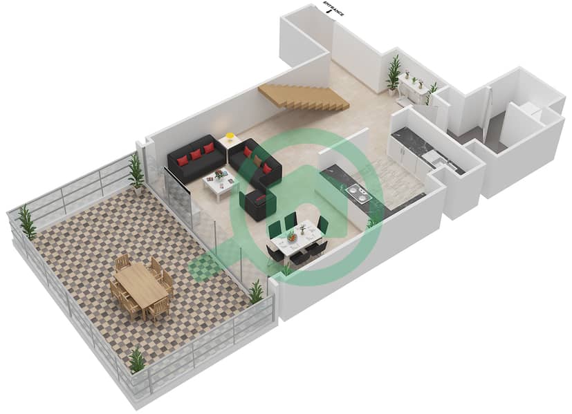المخططات الطابقية لتصميم النموذج / الوحدة 2G/105 شقة 2 غرفة نوم - البرزة First Floor interactive3D