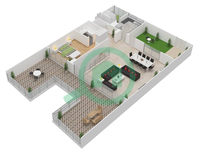 المخططات الطابقية لتصميم النموذج T - 6 شقة 3 غرف نوم - الهديل Upper Floor interactive3D