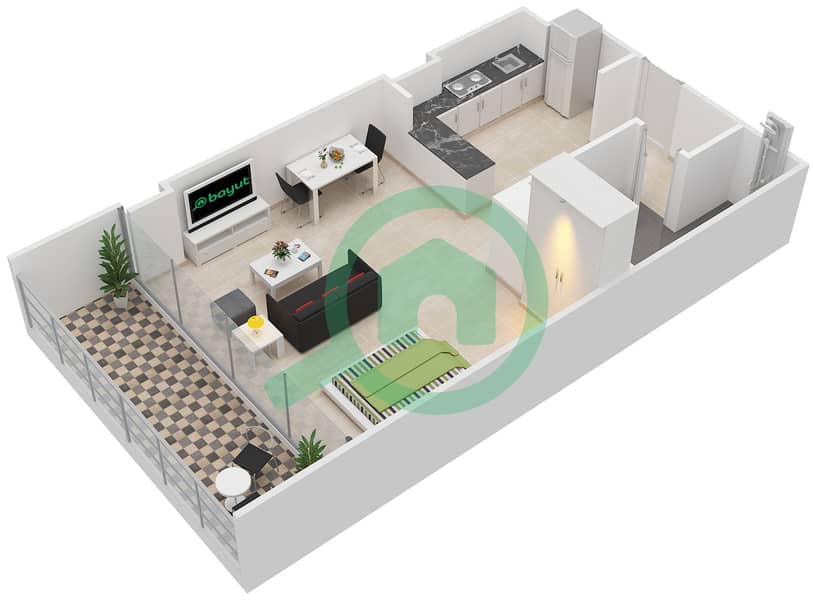 阿尔哈迪尔 - 单身公寓类型A戶型图 interactive3D