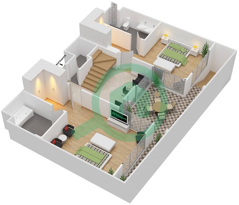 المخططات الطابقية لتصميم الوحدة TH3 - A تاون هاوس 3 غرف نوم - الهديل Lower Floor interactive3D