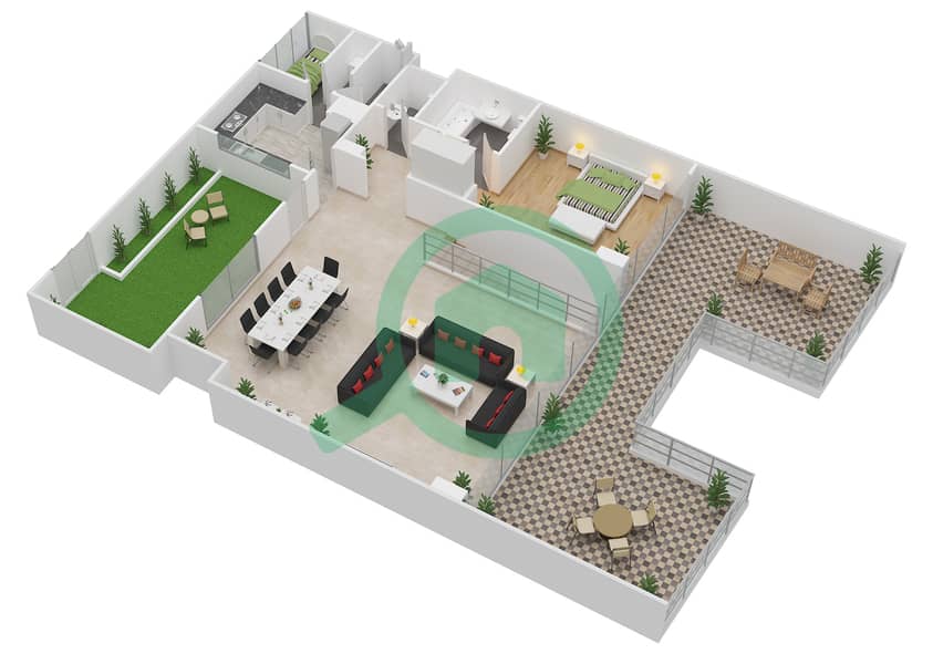 المخططات الطابقية لتصميم الوحدة TH3 - A تاون هاوس 3 غرف نوم - الهديل Upper Floor interactive3D