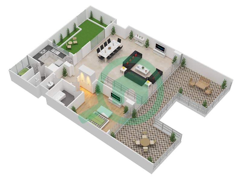 Al Hadeel - 3 Bedroom Townhouse Unit TH4 - B Floor plan Upper Floor interactive3D