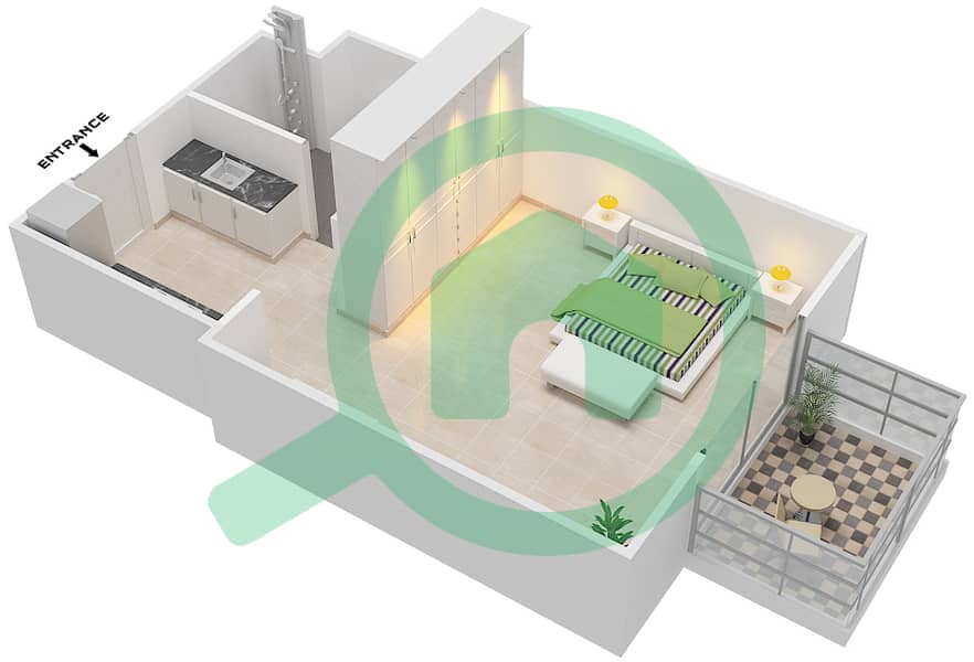 المخططات الطابقية لتصميم النموذج B شقة استوديو - رفلكشن interactive3D
