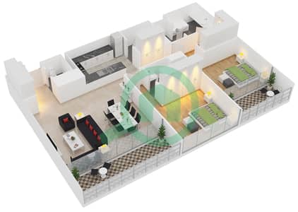 المخططات الطابقية لتصميم النموذج 2G شقة 2 غرفة نوم - الندى 1