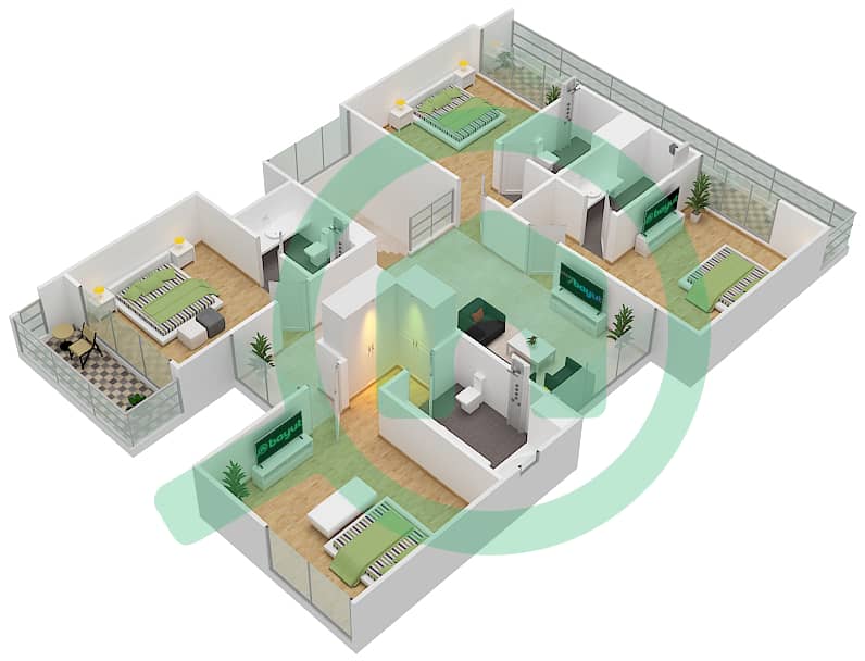 罗切斯特别墅区 - 5 卧室联排别墅类型D戶型图 First Floor interactive3D