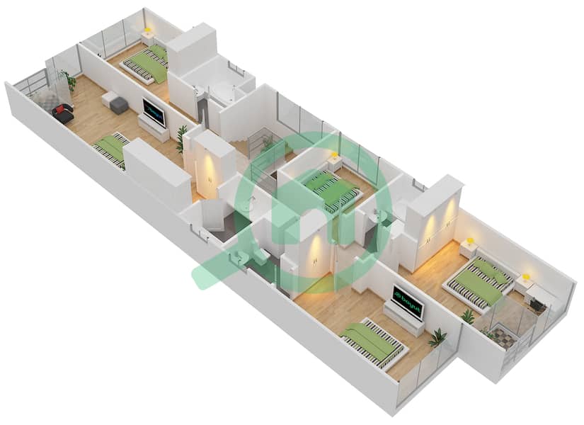المخططات الطابقية لتصميم النموذج F تاون هاوس 6 غرف نوم - روتشستر First Floor interactive3D