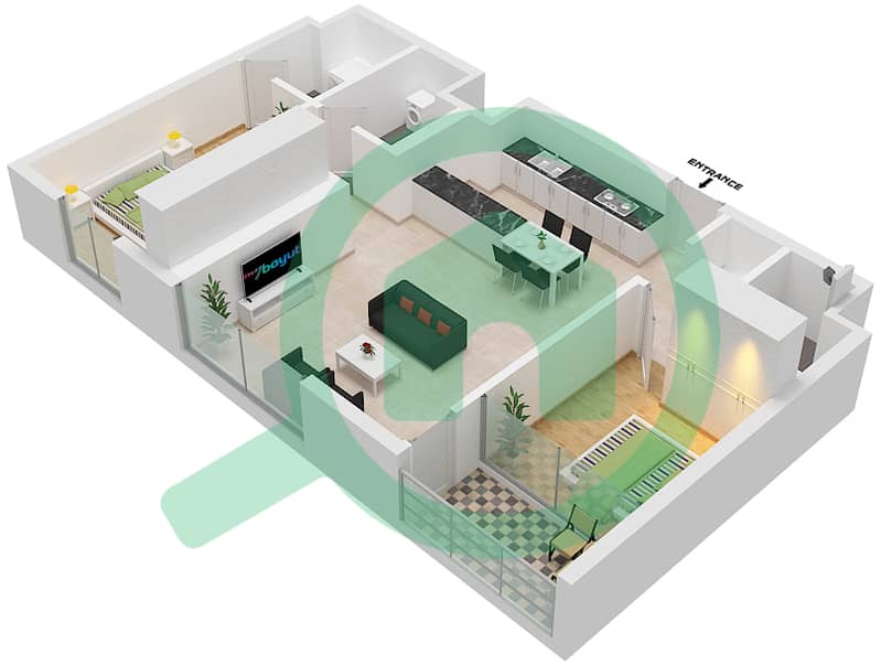 المخططات الطابقية لتصميم النموذج / الوحدة F/06 شقة 2 غرفة نوم - برج ميرا شمس 1 interactive3D