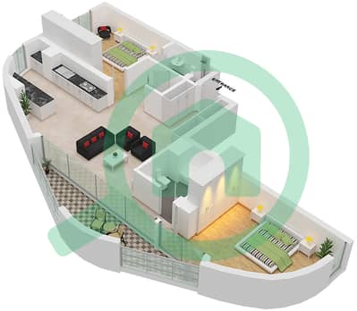 المخططات الطابقية لتصميم النموذج / الوحدة C/01 شقة 2 غرفة نوم - برج ميرا شمس 1