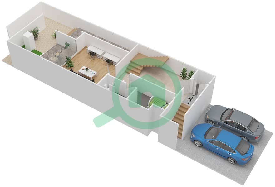 Al Muneera Townhouses Island - 3 Bedroom Townhouse Type 3C Floor plan Basement interactive3D