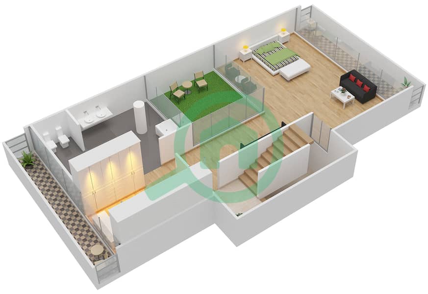 المخططات الطابقية لتصميم النموذج 4A تاون هاوس 4 غرف نوم - المنيرة تاون هاوس - الجزيرة Second floor interactive3D